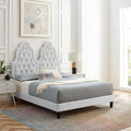 Modway Alexandria Tufted Performance Velvet Platform Bed with Black Wood Legs, Twin, Light Gray