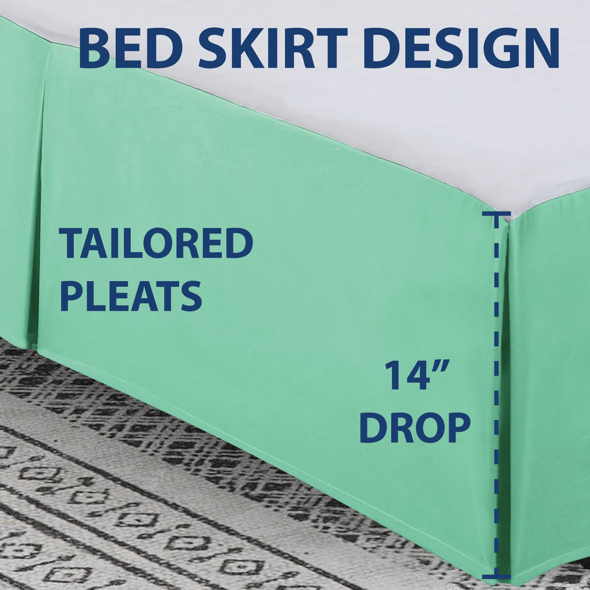 Cathay Home Double Brushed Microfiber Pleated Easy Fit Bed Skirt, Ultra Soft, Fade And Wrinkle Resistant - Sea Foam, Full