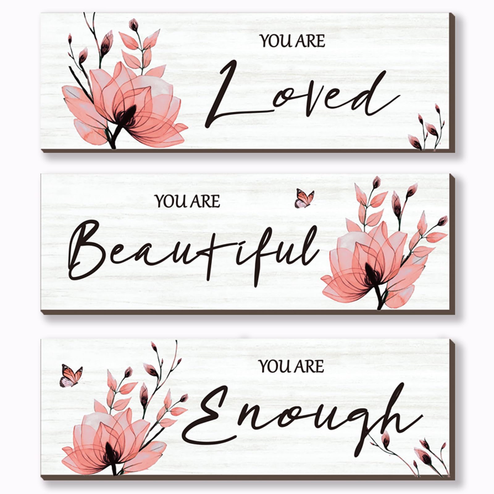 ONIZHITY 3 Pcs Pink Bedroom Decor Pink Flower Girl Bedroom Decor Pink Bathroom Decor with You Are Loved Inspirational Quote Pink