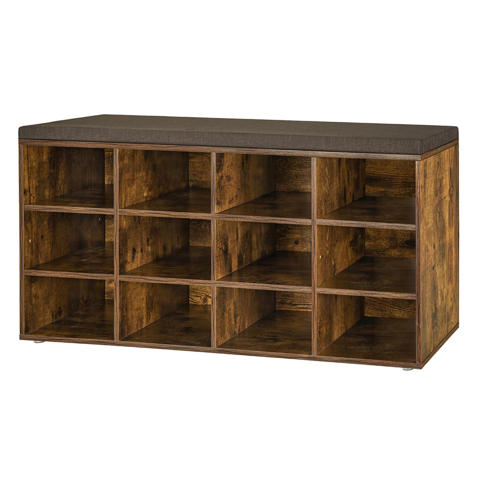 DINZI LVJ Shoe Storage Bench with Cushion, Cubby Shoe Rack with 12 Cubbies, Adjustable Shelves, Multifunctional Shoe Organizer B