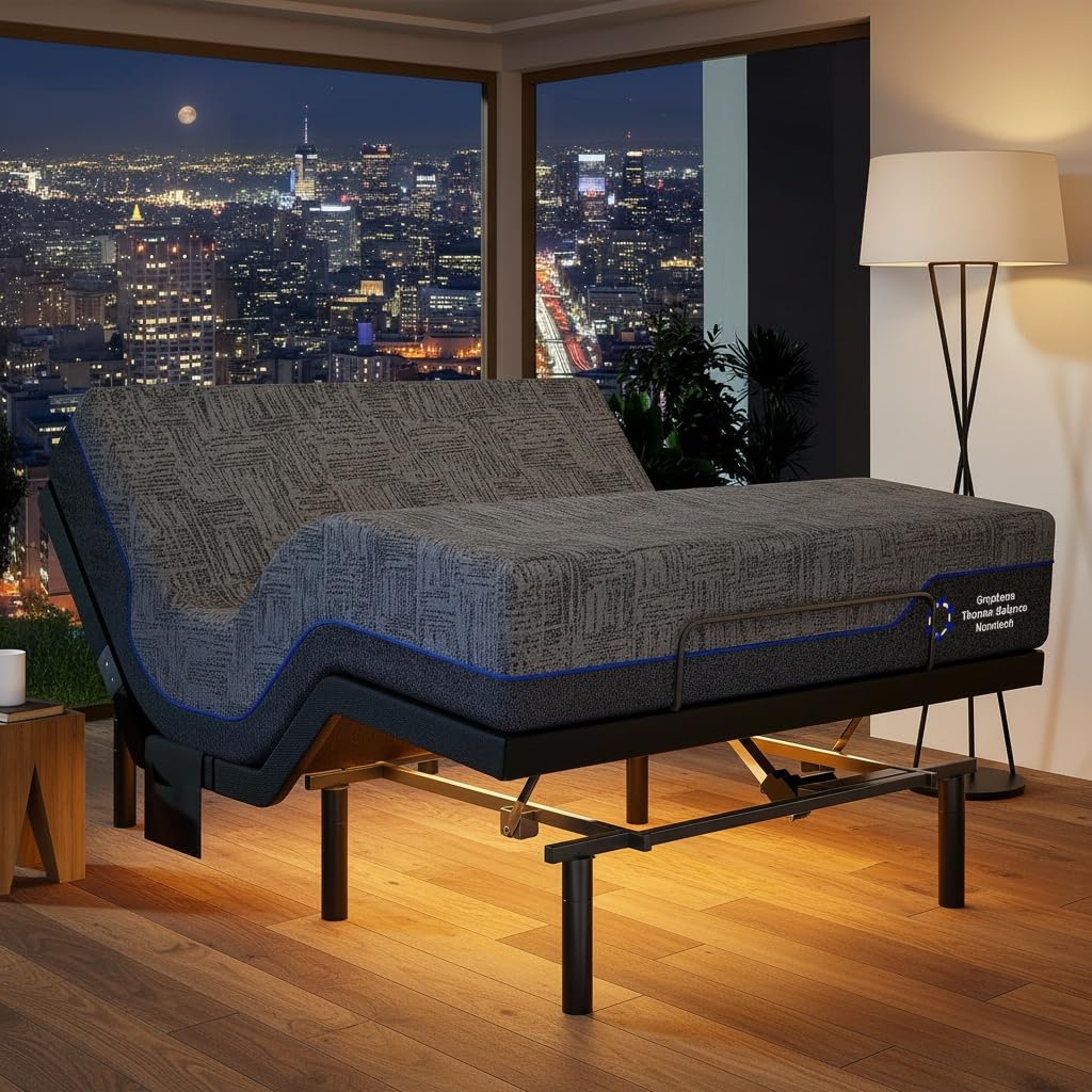 Marsail Queen Adjustable Bed Frame with Head & Foot Incline, Wireless Remote, 4 USB Ports & LED Night Light, Electric Adjustable