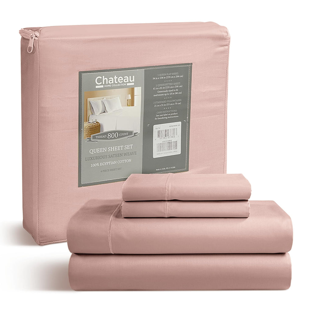 Queen Sheets Cotton, 100% Egyptian Cotton Sheets Queen Size Bedding Sheets & Pillowcases, Sateen Weave 800 Thread Count Deep Poc