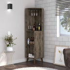 Jaipur Corner Bar Cabinet, 2 External Shelves, 1 Drawer, 2 Interior Shelves, Dark Brown