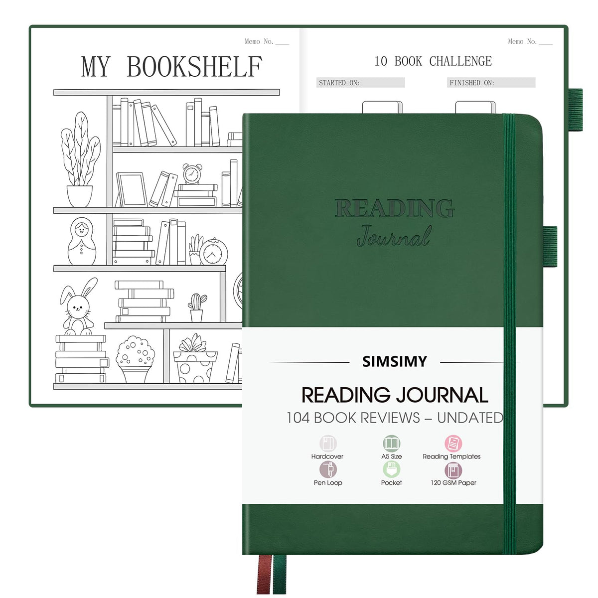 Simsimy Reading Journal - 104 Book Reviews, Book Journal For Book Lovers & Readers, Review And Track Your Reading Progress, Read