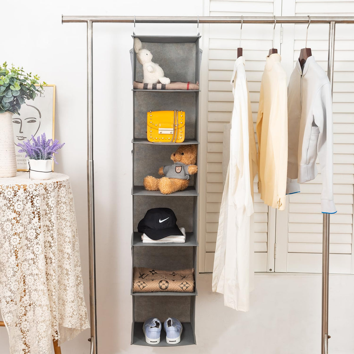 Brilliantjo 6 Shelves Hanging Closet Organizer, 2 Pack Hanging Storage With 4 Side Pockets For Clothes Shoes, 43.5''X12''X12''(G