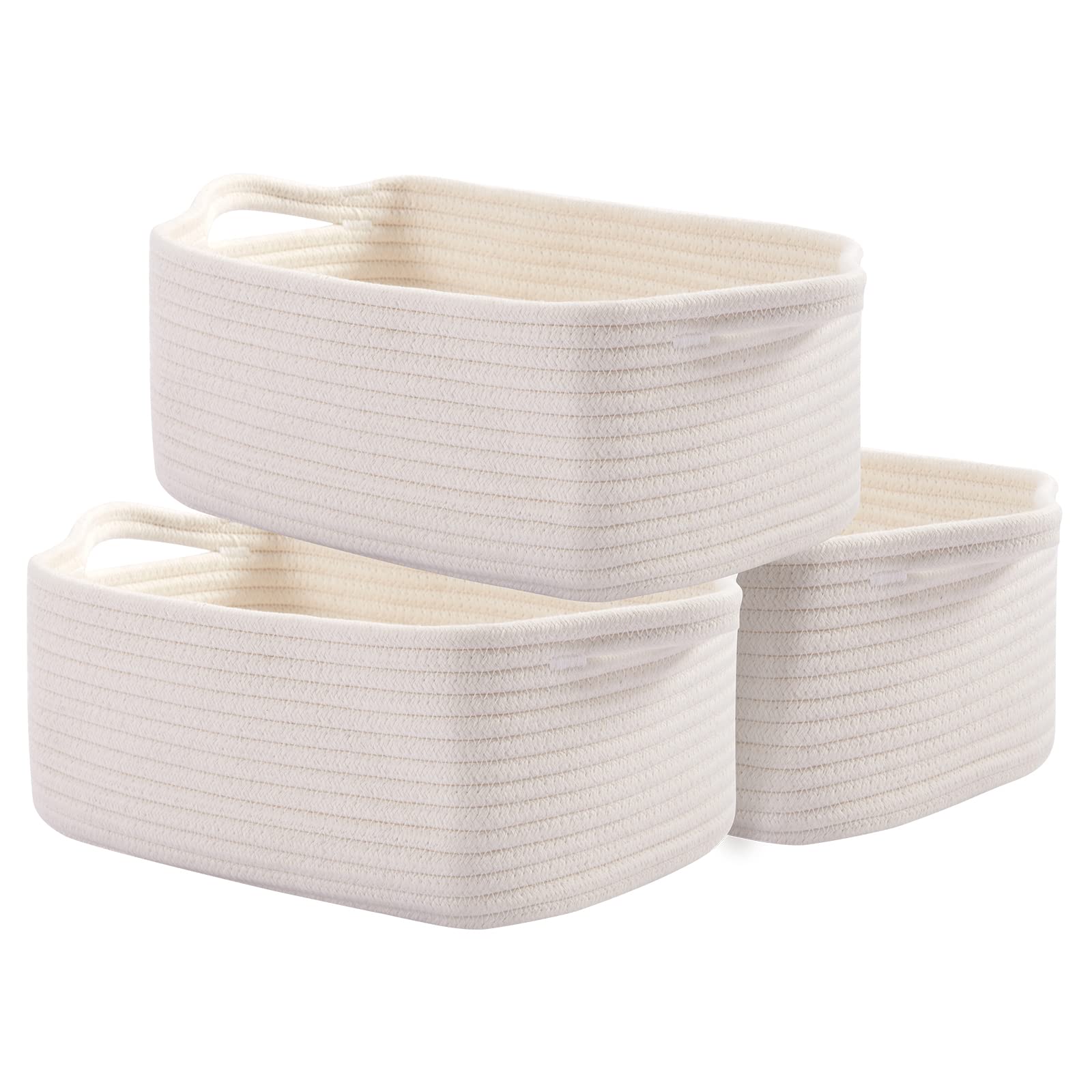 OIAHOMY Cotton Rope Baskets, Woven Baskets for Storage, Nursery Storage Baskets, Decorative Storage Bins, Rectangle Storage Bask