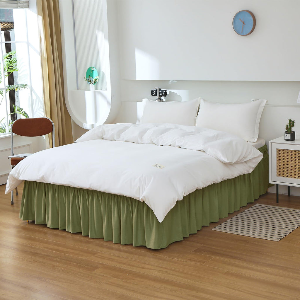 Meila Queen Bed Skirt, Wrap Around Ruffle Bed Skit For Queen Beds With 16 Inch Drop, Elastic Dust Ruffles Easy Fit Wrinkle & Fade Resistant, Sage