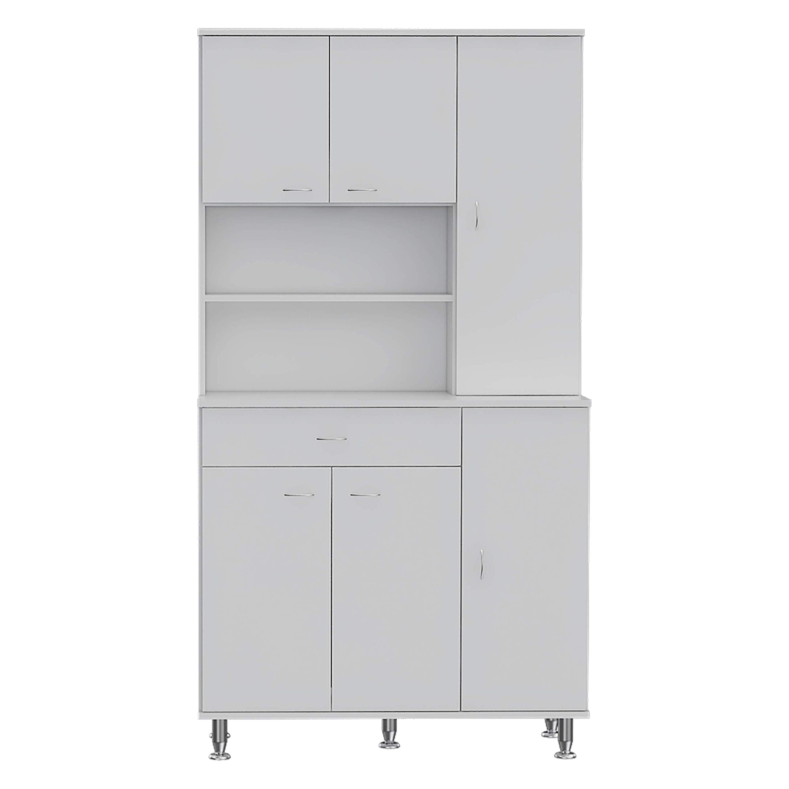 Helis 90 Kitchen Pantry Cabinet, 2 Open Shelves, 1 Drawer, Multiple Cabinets, White