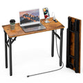 TEMI Small Computer Desk Folding Table - No Assembly, Compact 35.8 Foldable Desk with Power Outlets & USB Charging Port, Portabl