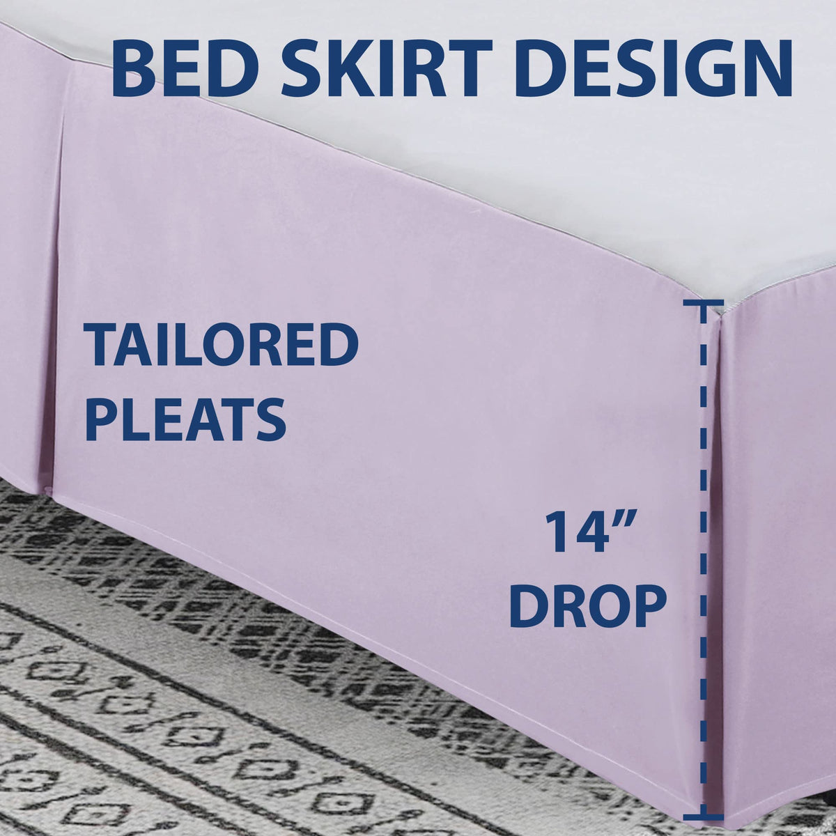 Cathay Home Double Brushed Microfiber Pleated Easy Fit Bed Skirt, Ultra Soft, Fade And Wrinkle Resistant - Lavender, King