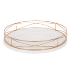 Kate and Laurel Mendel 14 Inch Round Tray with Decorative Metal Rim, White and Rose Gold