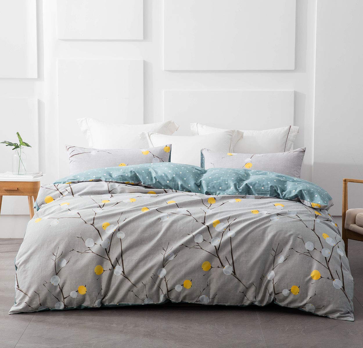 Sleepbella Duvet Cover Set 600 Thread Count Cotton Bedding Set (Twin, Grey Branch)
