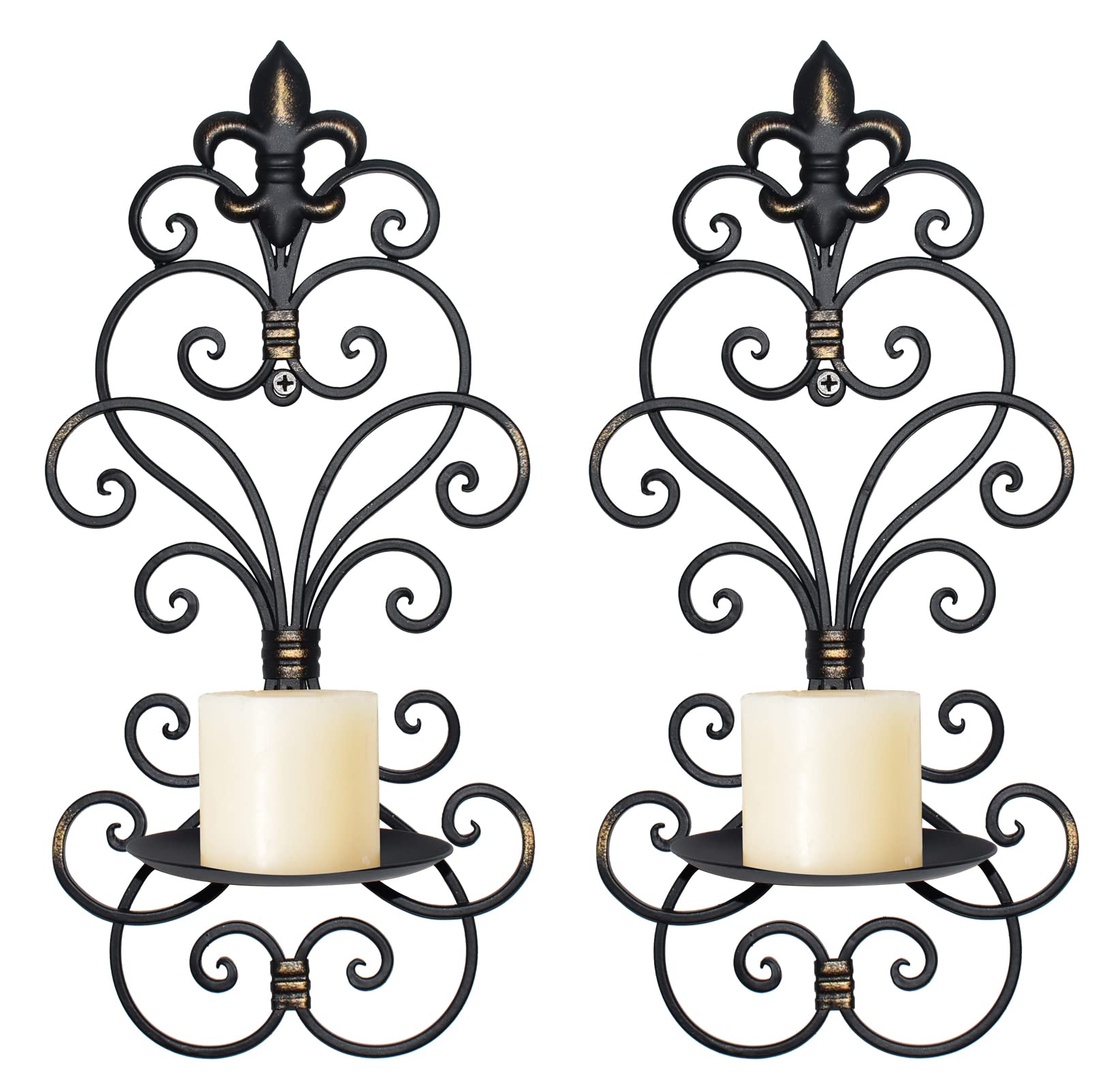 JUCONSIN Wall Sconces Candle Holder Set of 2, Metal Wall Decorations Hanging Wall Mounted Candle Sconces for Living Room Dining 