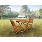 East West Furniture SECM3CWNA Selma 3 Piece Outdoor Conversation Bistro Set Contains a Square Acacia Wood Coffee Table and 2 Folding Side Chairs, 26x26 Inch, Natural Oil