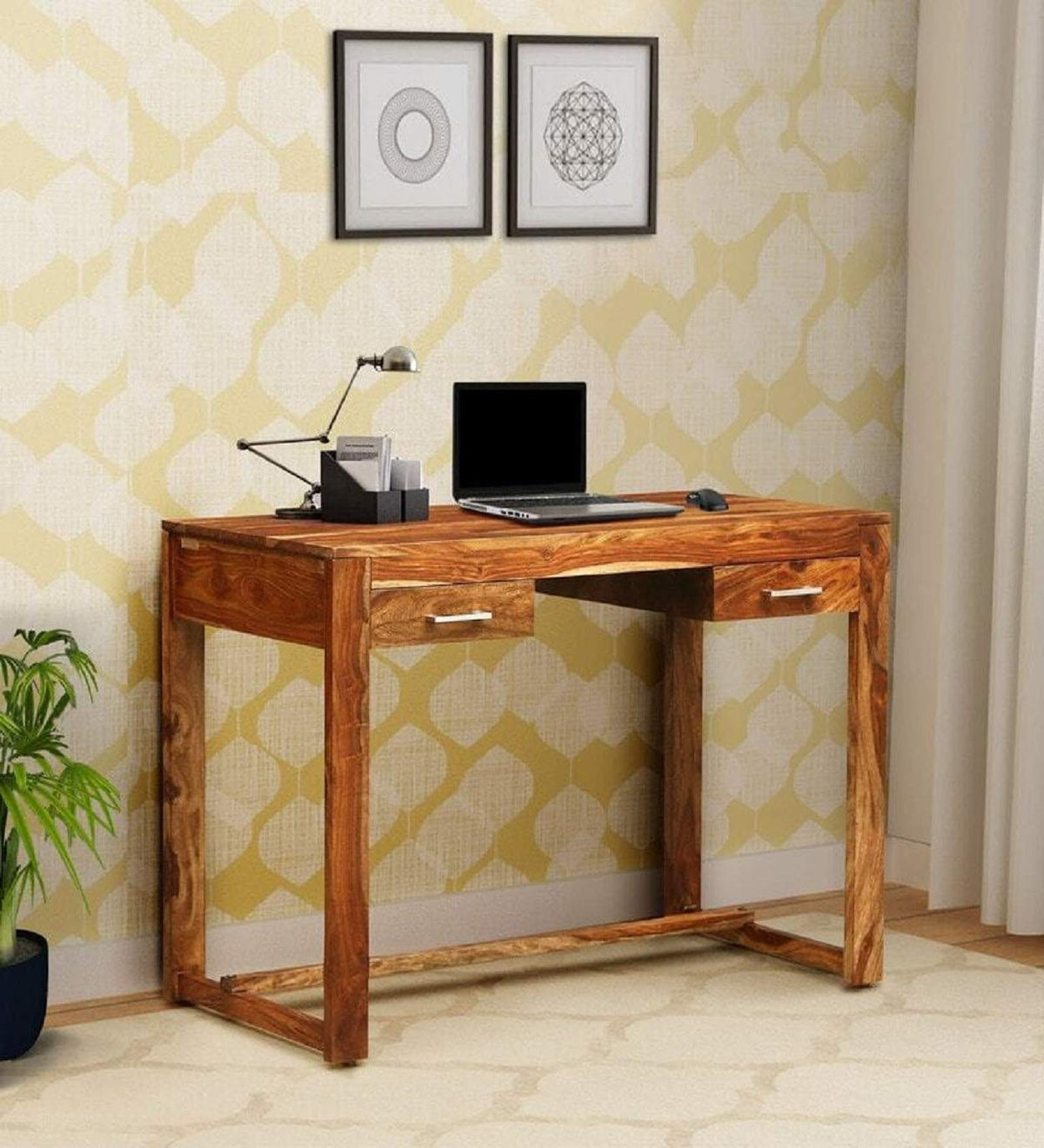 Rjkart Sheesham Wood Writing Study Table Computer Laptop Desk With 2 Drawer For Living Room Home Office Furniture Console Table