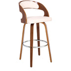 HomeRoots Cream Faux Leather Modern Walnut Wooden Bar Stool