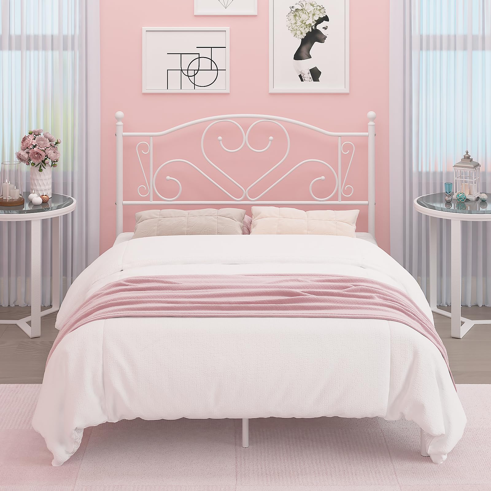 Weehom Full Size Bed Frame with Headboard, Heavy Duty Steel Slat Support Platform Under Bed Storage Space No Box Spring Needed, 