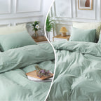 Nexhome Pro Green Duvet Cover Set Super King 108'X98' Linen Feel Textured Organic Natural 100% Washed Cotton Duvet Cover 3 Pieces Bedding Set With Zipper Closure, Breathable, Soft (No Comforter)