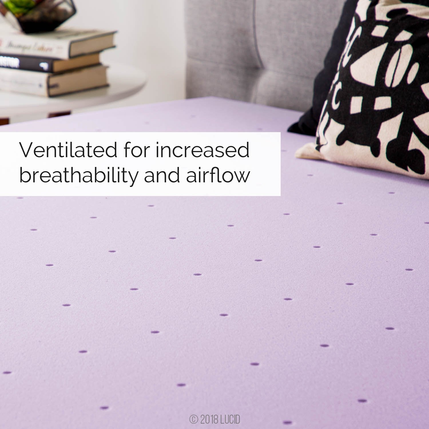 Lucid 4 Inch Lavender Infused Memory Foam Mattress Topper - Ventilated Design - California King Size