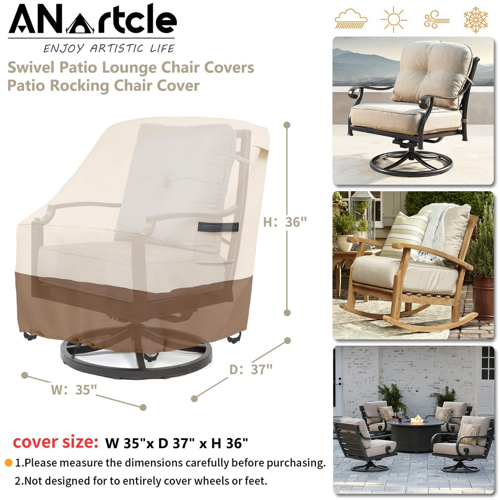 Anartcle Outdoor Swivel Lounge Chair Cover 2 Pack,600D Waterproof Heavy Duty Outdoor Chair Covers(35 W X 37 D X 38.5 H Inches),P