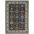 HomeRoots 508009 10 x 13 ft. Blue Red Beige Yellow Gray Rust & Gold Oriental Power Loom Stain Resistant Rectangle Area Rug with Fringe