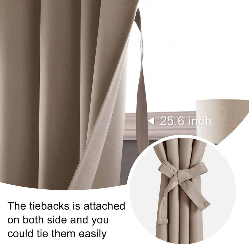 Jiuzhen Blackout Curtains For Bedroom - Thermal Insulated Room Darkening Rod Pocket Curtains For Living Room, Set Of 2 Panels With Tiebacks, 52 X 72 Inch Length, Camel