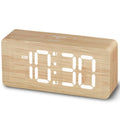 uscce Wooden Digital Alarm Clocks for Bedrooms: Dimmable Dual Alarm Clock with Large Numbers for Bedside Desk - White