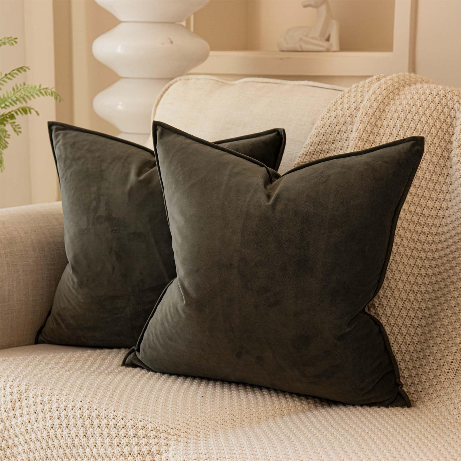 Juspurbet Ash Decorative Velvet Throw Pillow Covers 14X14 Inch Set Of 2,Broadside Soft Cushion Case With Invisible Zipper For So