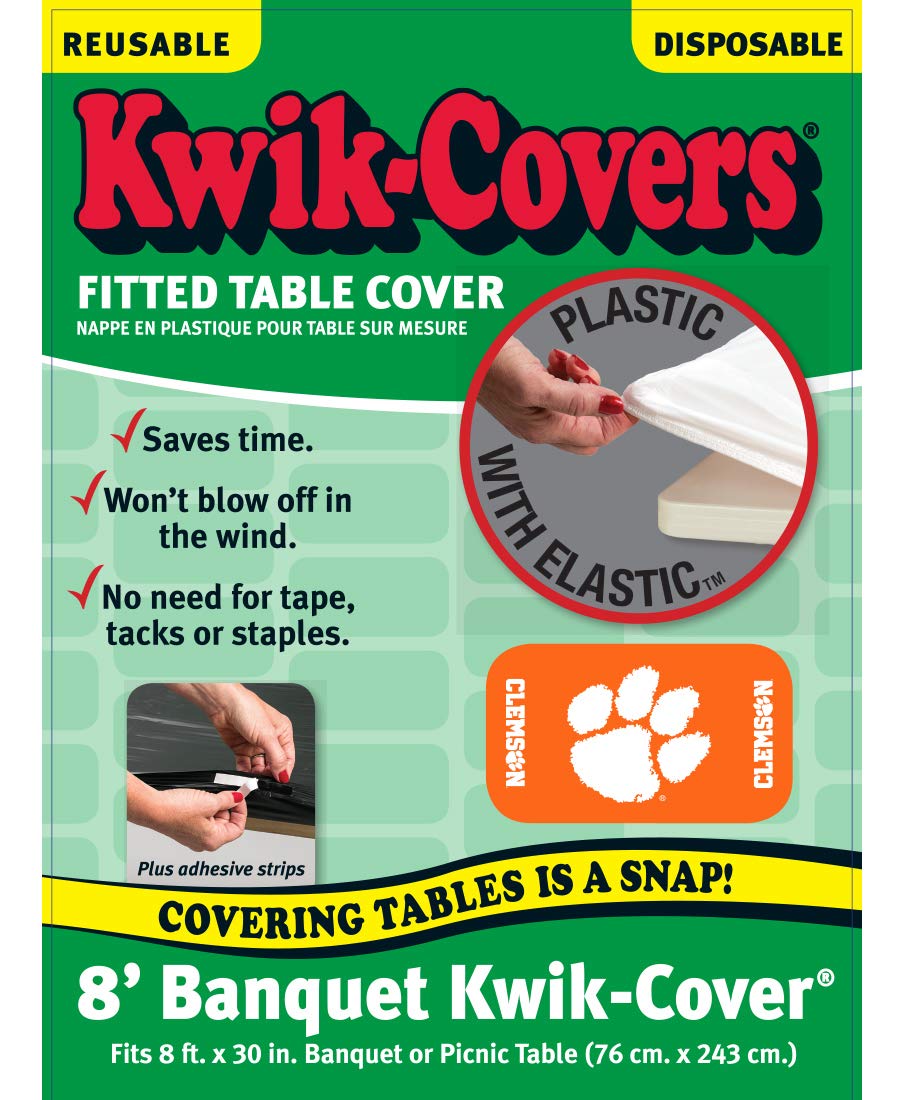 Collegiate Kwik-Covers Rectangle Plastic Table Covers, Bundle Of 2 (Clemson University, 8')