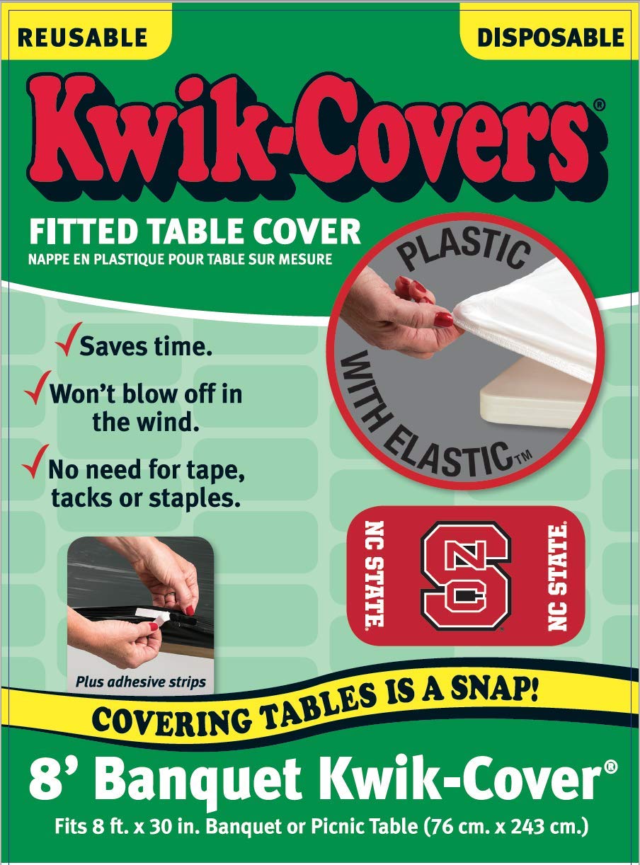 Collegiate Kwik-Covers Rectangle Plastic Table Covers, Bundle Of 2 (North Carolina State University, 8')