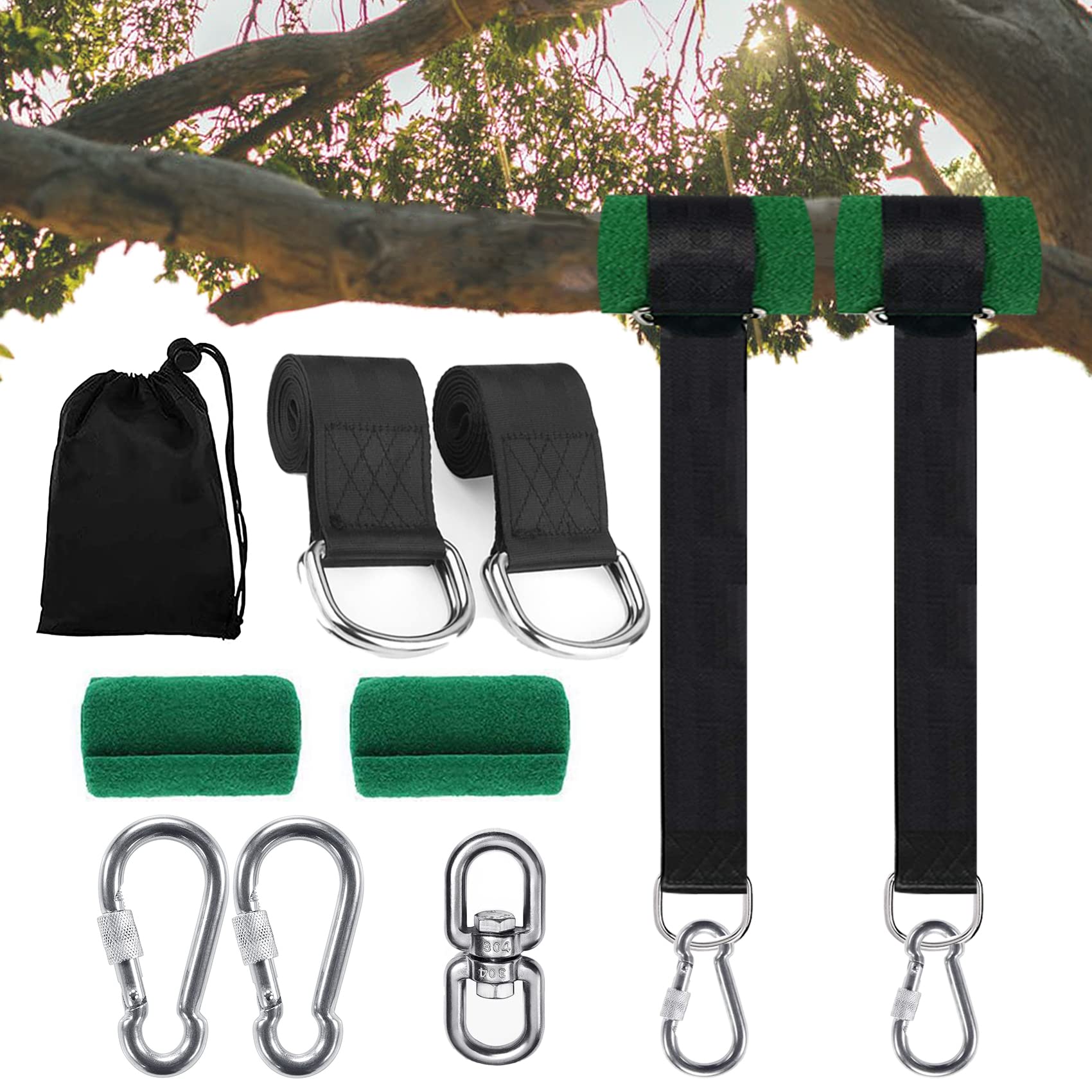 Werfeito Extra Long Tree Swing Straps Holds 2500 Lbs (Set Of 2), 3Ft/10Ft/20Ft/30Ft Tree Swing Hanging Kit With Tree Protector,