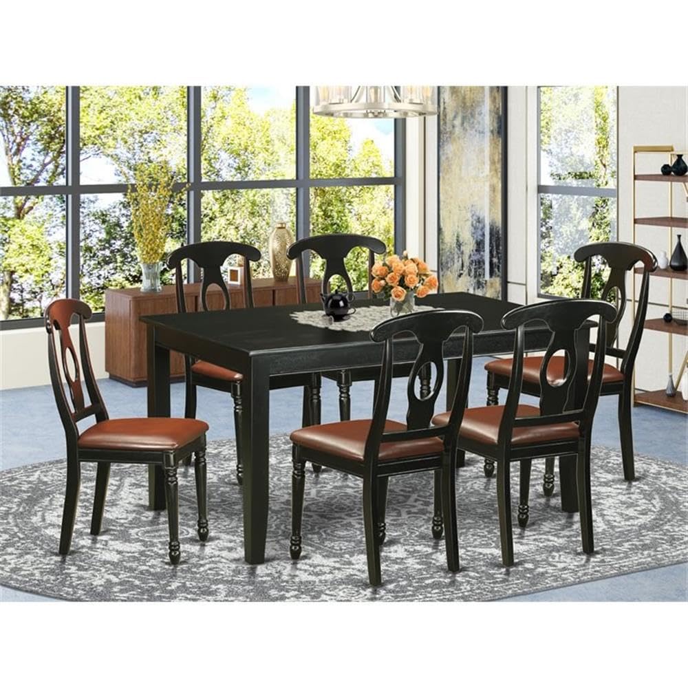 East West Furniture DUKE7-BLK-LC 7 Piece Kitchen Table & Chairs Set Consist of a Rectangle Dining Table and 6 Faux Leather Dining Room Chairs, 36x60 Inch, Black