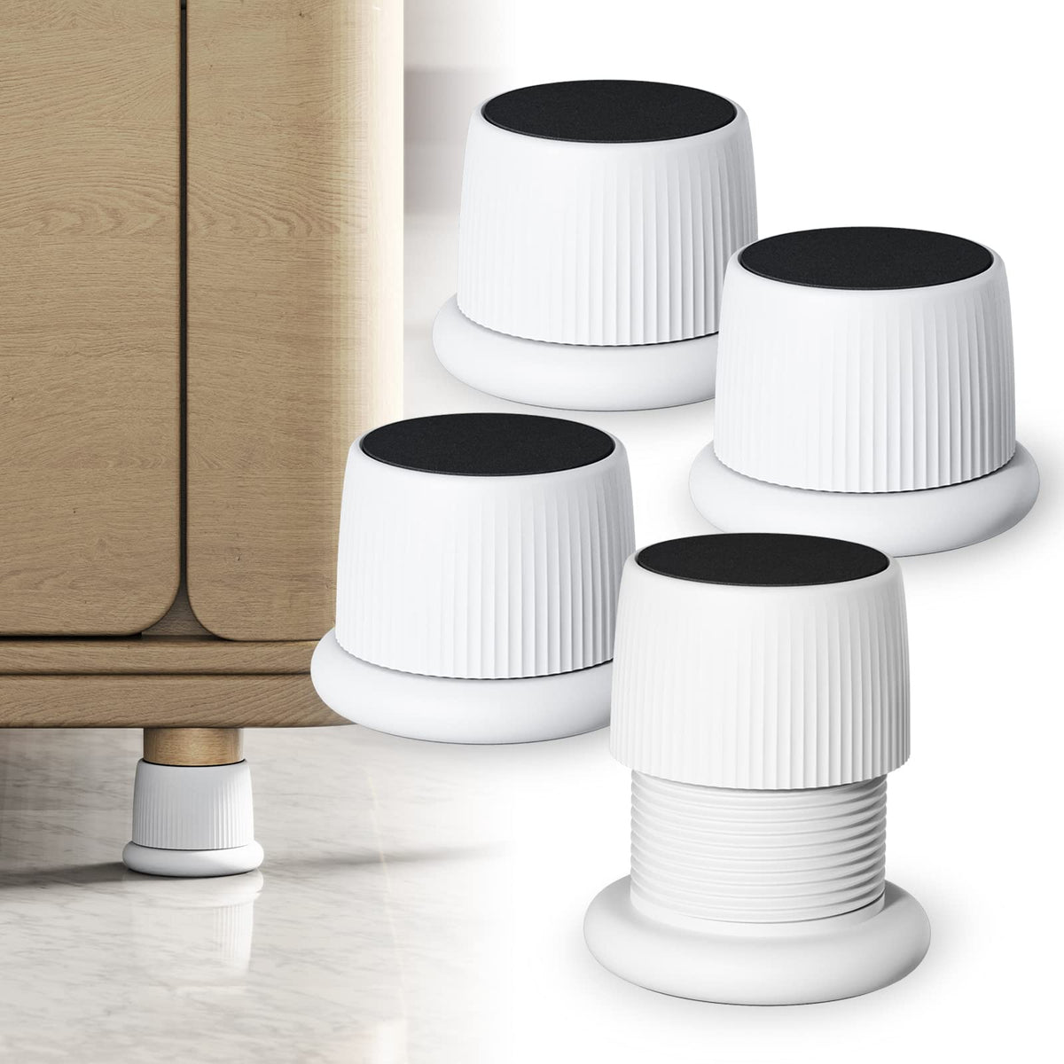 Xuenair Adjustable Furniture Bed Risers, 1.6-2.6 Inch Bed Risers White, Durable Plastic And Anti Slip Couch Risers 2 Inch For So