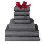 Mellanni Split King Sheet Set - 7-Piece Iconic Collection Bedding, (Including 4 Pillowcases), 16-Inch Deep Pocket, Easy Care, Extra Soft, Cooling Sheets, Brushed Microfiber - Gray