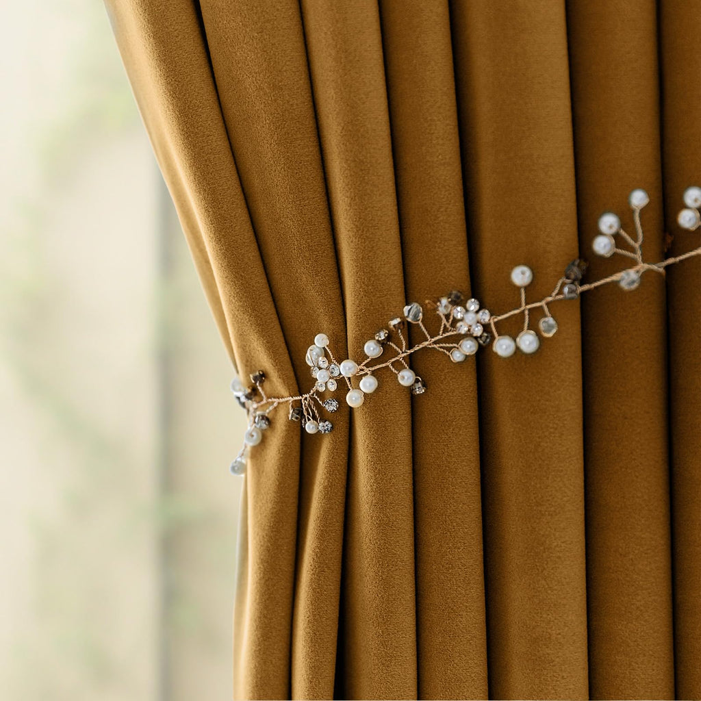 Lazzzy Velvet Curtains Golden Brown Room Darkening Thermal Insulated Curtains 72 Inch Length Drapes For Bedroom Living Rod Pocke