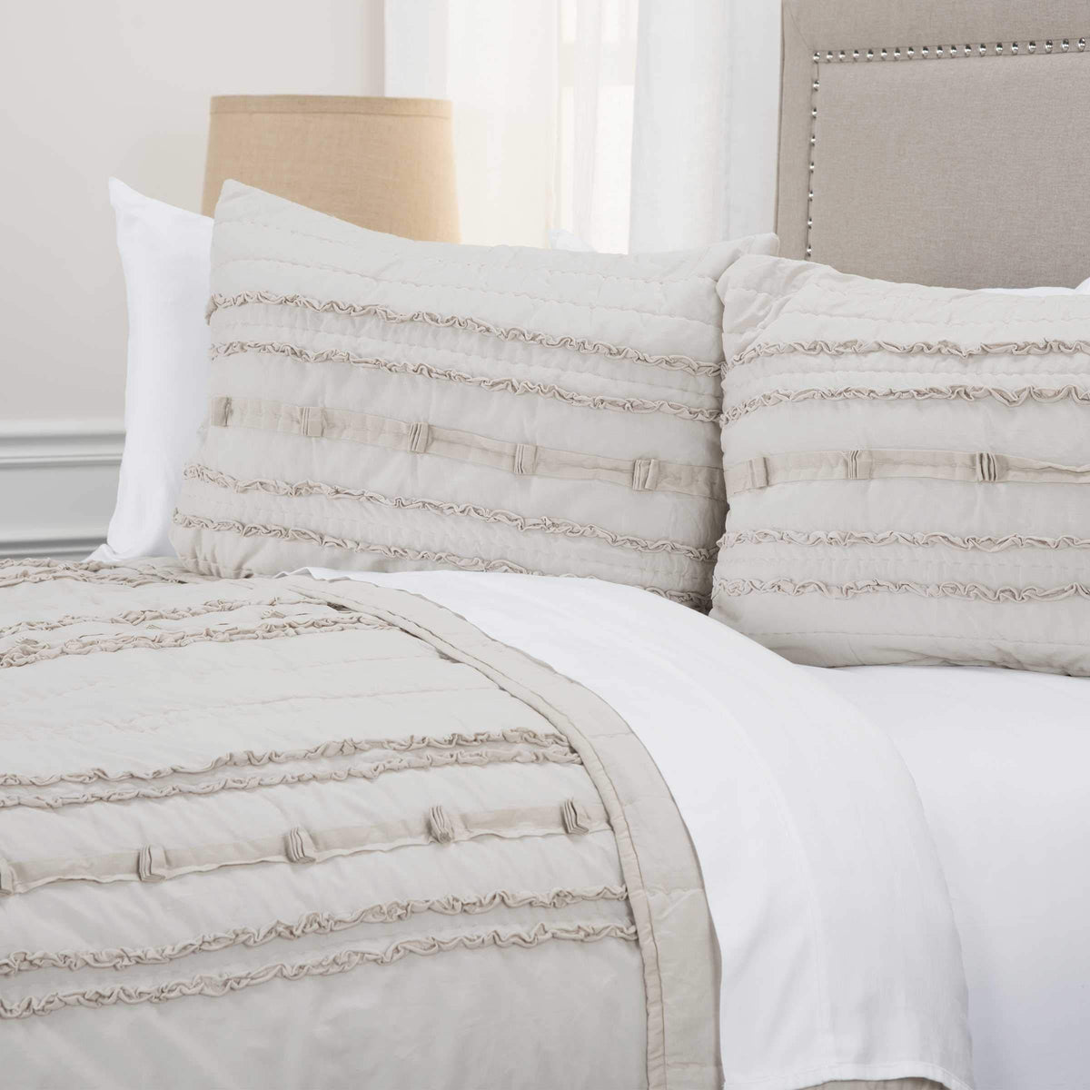 Rizzy Home | BQ4581 | Polyester King Sham | 20"x36" Brown/Neutral/Gray Stripe