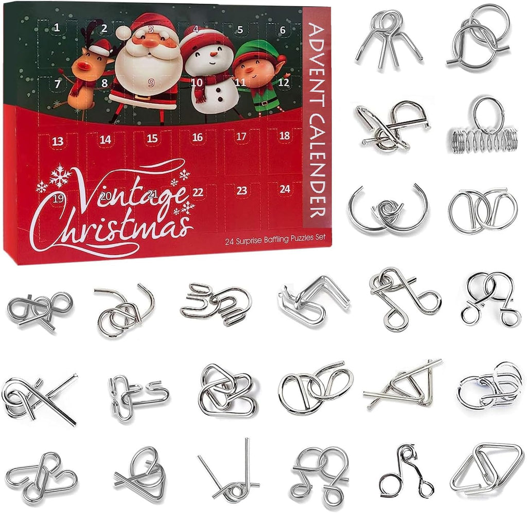 3D Metal Puzzle Advent Calendar 2023, Christmas Countdown with 24 Brain Teaser Puzzles Toys for Xmas for Kids and Adults in Gift