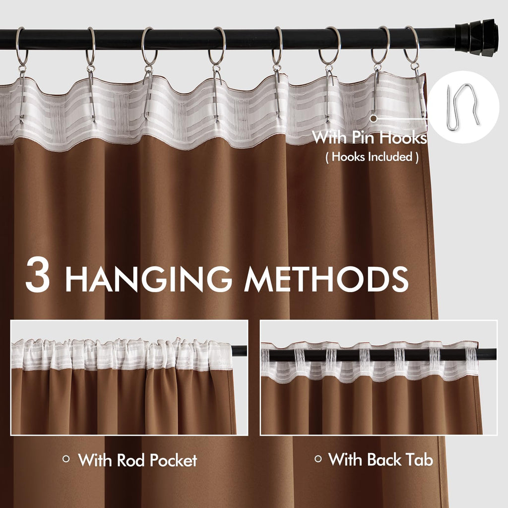 Miulee Back Tab Blackout Curtains 90 Inch Long 2 Panels Set For Living Room Bedroom, Rod Pocket/Pinch Pleated Thermal Insulated Room Darkening Light Blocking Curtain, 52 X 90 Inch, Cappuccino Brown