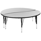 Flash Furniture 2 Piece 60" Circle Wave Collaborative Grey Thermal Laminate Activity Table Set - Height Adjustable Short Legs