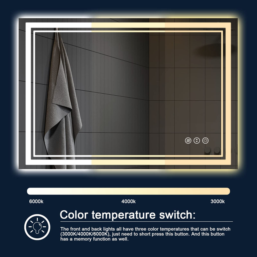 Istripmf 48 X 40 Inch Led Bathroom Mirror With Lights, Backlit And Front Lighted Bathroom Mirrors For Wall, Anti-Fog Dimmable Me
