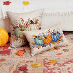 Dfxsz Fall Pillow Covers 12X20 Inch Fall Thanksgiving Orange Blue Green Pumpkin Maple Leaf Lumbar Pillow Covers Polyester Fall D