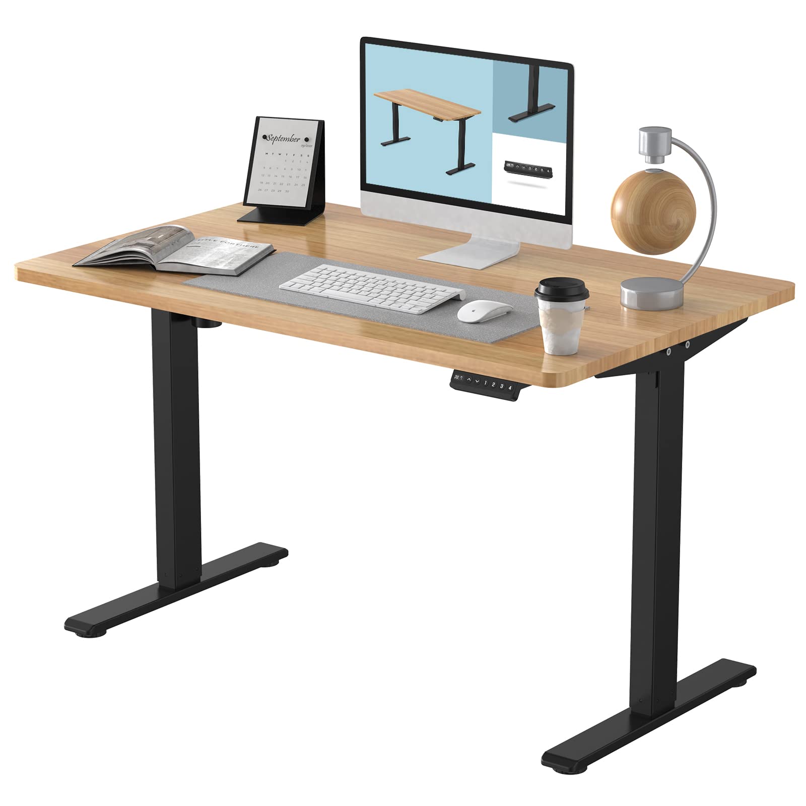 Flexispot En1 Electric Stand Up Desk Workstation 48 X 30 Inches Whole-Piece Desktop Ergonomic Memory Controller Height Adjustable Standing Desk (Black Frame + 48' Maple Top, 2 Packages)
