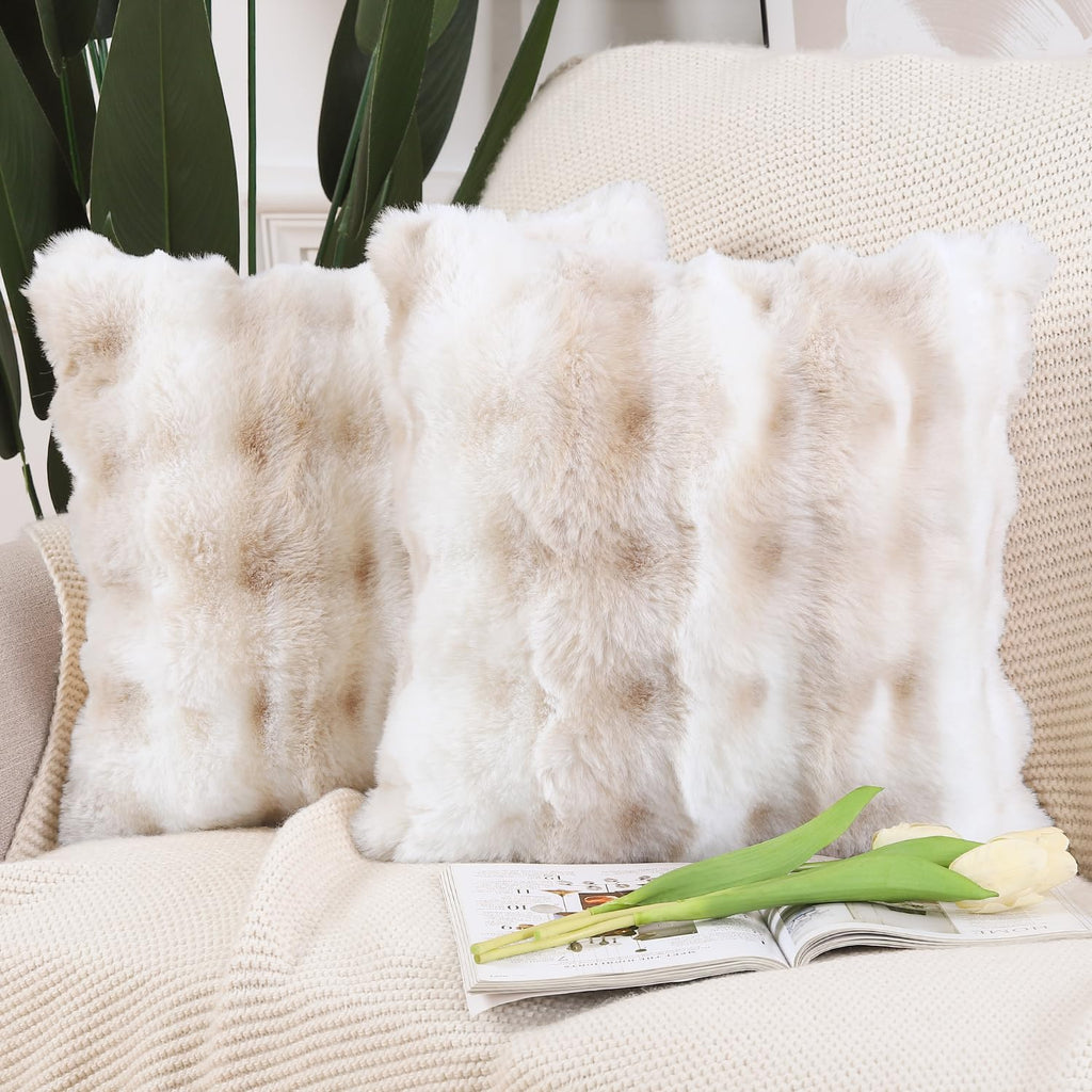 Madizz Pack Of 2 Thick Plush Wool Throw Pillow Covers 24X24 Inch White Beige Soft Decorative Cushion Cover For Sofa Bedroom Pill