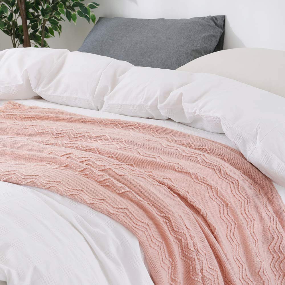Bourina Throw Blanket Textured Solid Soft Sofa Throw Couch Cover Knitted Decorative Blanket, 50'' X 60'' Pink