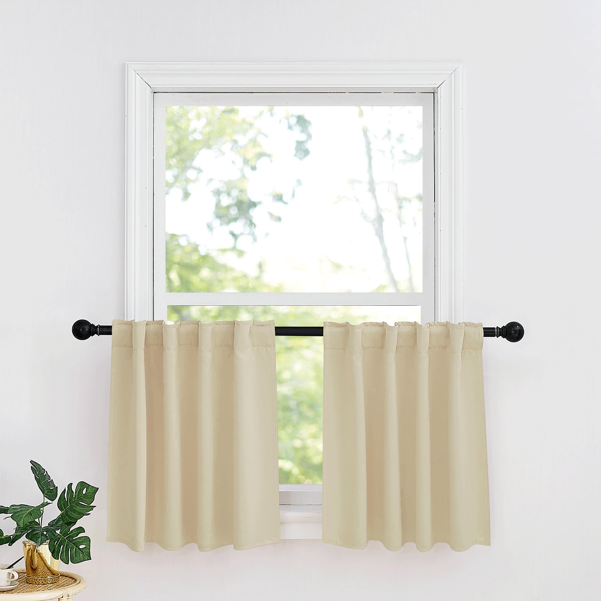 Ryb Home Small Window Curtains - Blackout Insualting Privacy Curtains For Kids Bedroom Kitchen Bathroom Basement Cafe Cabinet Tiers Curtains, 34 Width X 30 Length, 2 Panels, Biscotti Beige