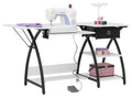 Sew Ready Comet Plus Hobby Storage Drawer + Shelves Sewing Table, 56.75 W x 23.5 D x 30 H, Black/White