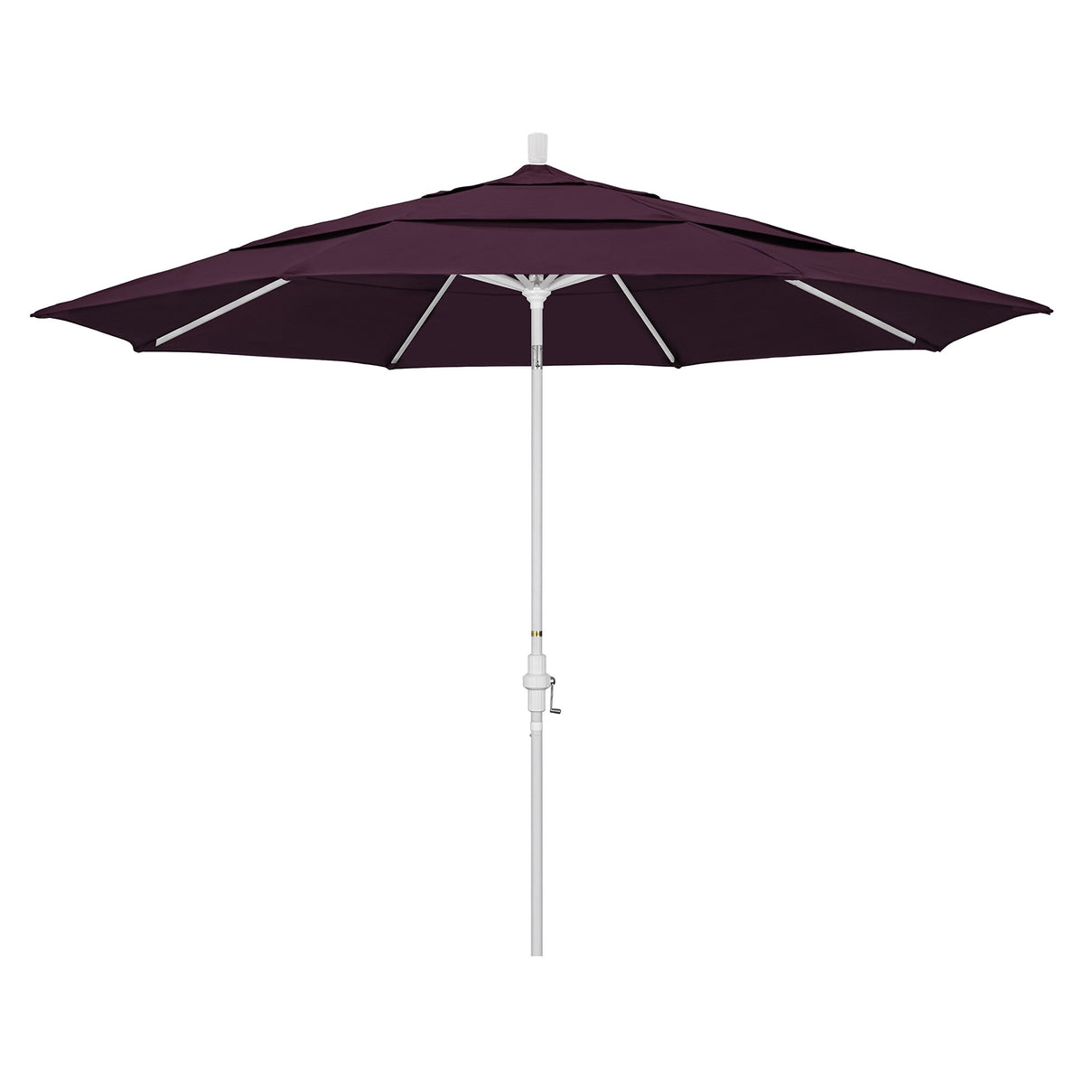 California Umbrella 11 Round Aluminum Market Umbrella, Crank Lift, Collar Tilt, White Pole, Pacifica Pacific Blue