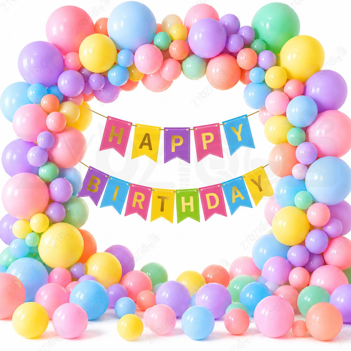 Zyozique 51 Pcs Birthday Decorations Set with Happy Birthday Paper Banner & Pastel Balloons | Colorful Party Decoration Kit for 