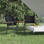 vidaXL Set of 2 Lightweight and Foldable Patio Camping Chairs, Black 500D Oxford Fabric with PE Coating, Powder-Coated Steel Frame, Perfect for Outdoor Use, 21.3" x 21.7" x 30.7"