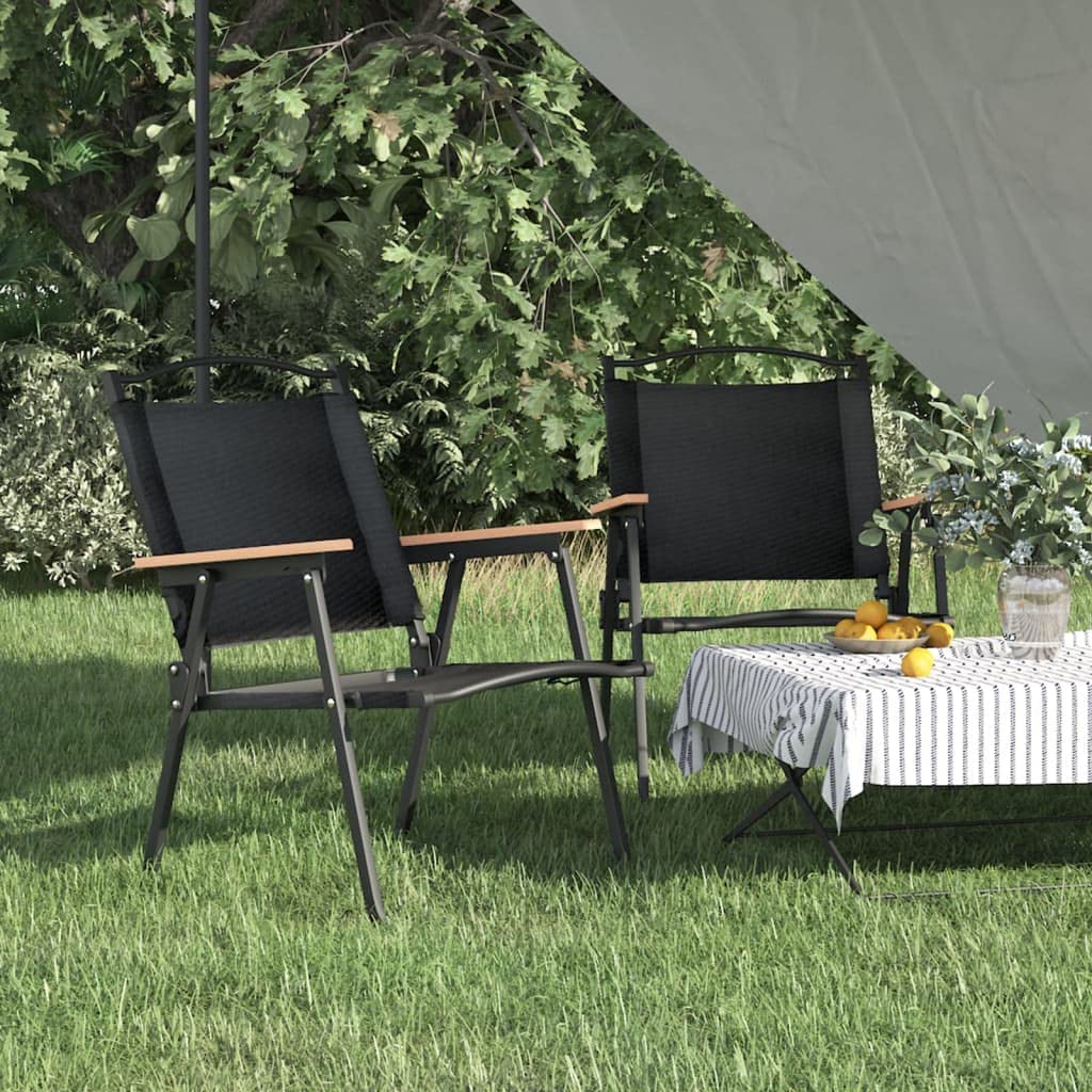 vidaXL Set of 2 Lightweight and Foldable Patio Camping Chairs, Black 500D Oxford Fabric with PE Coating, Powder-Coated Steel Frame, Perfect for Outdoor Use, 21.3" x 21.7" x 30.7"